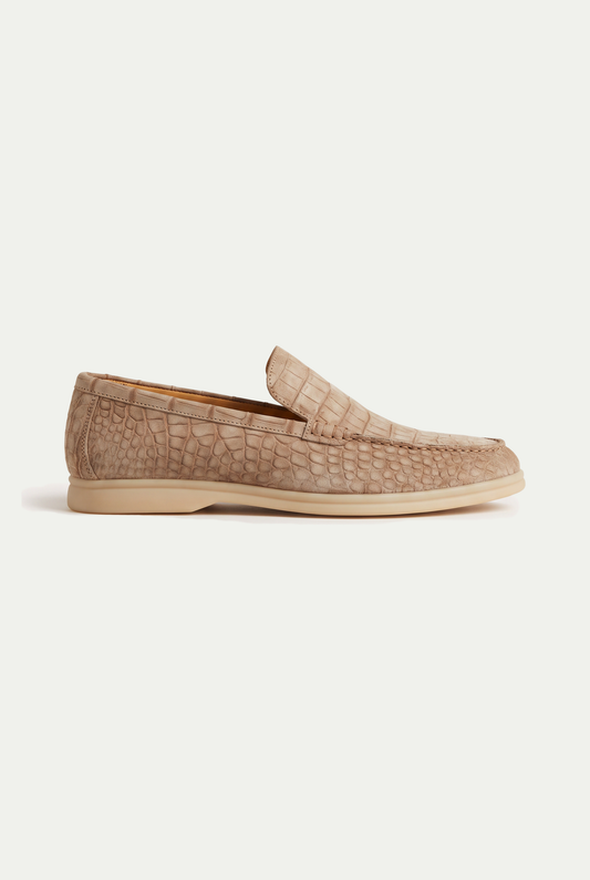 Yacht Loafer Nubuck Crocodile Sand