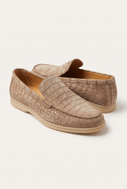 Yacht Loafer Nubuck Crocodile Sand
