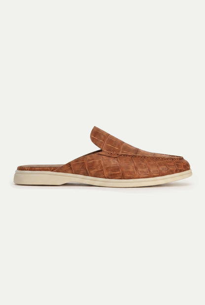 Yacht Mule Nubuck Crocodile Brown