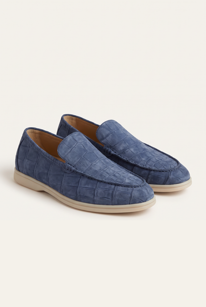 Yacht Loafer Nubuck Crocodile Ocean Blue
