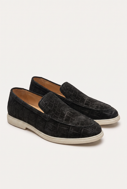 Yacht Loafer Nubuck Crocodile Charcoal