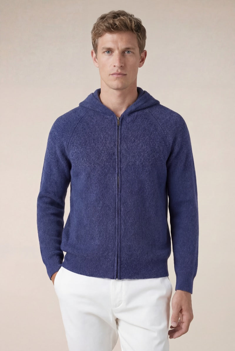 Cortina Cashmere Zip Hoodie Blue