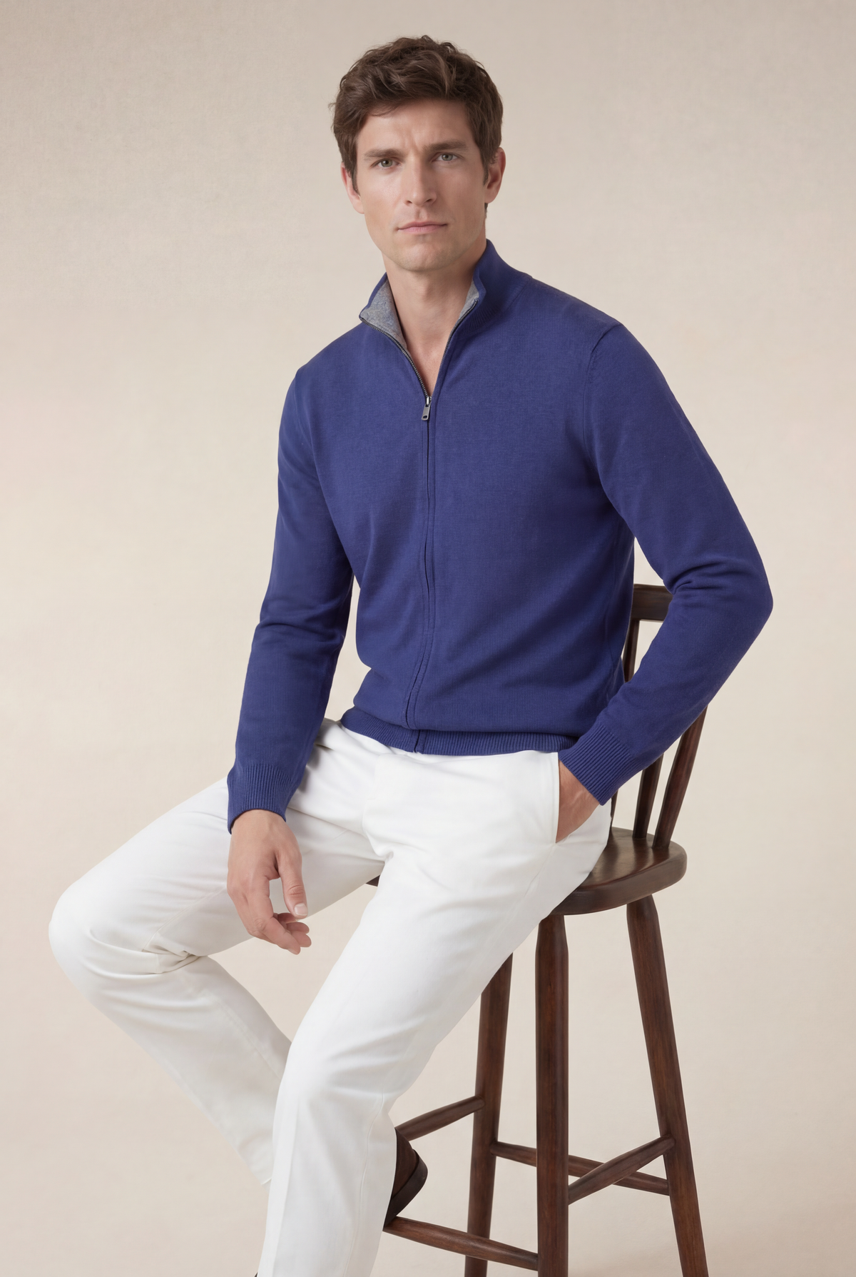 Sorrento Cashmere Full-Zip Knit Blue