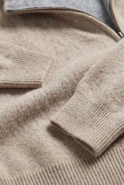 Sorrento Cashmere Full-Zip Knit Beige