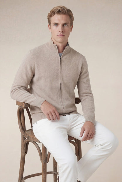 Sorrento Cashmere Full-Zip Knit Beige